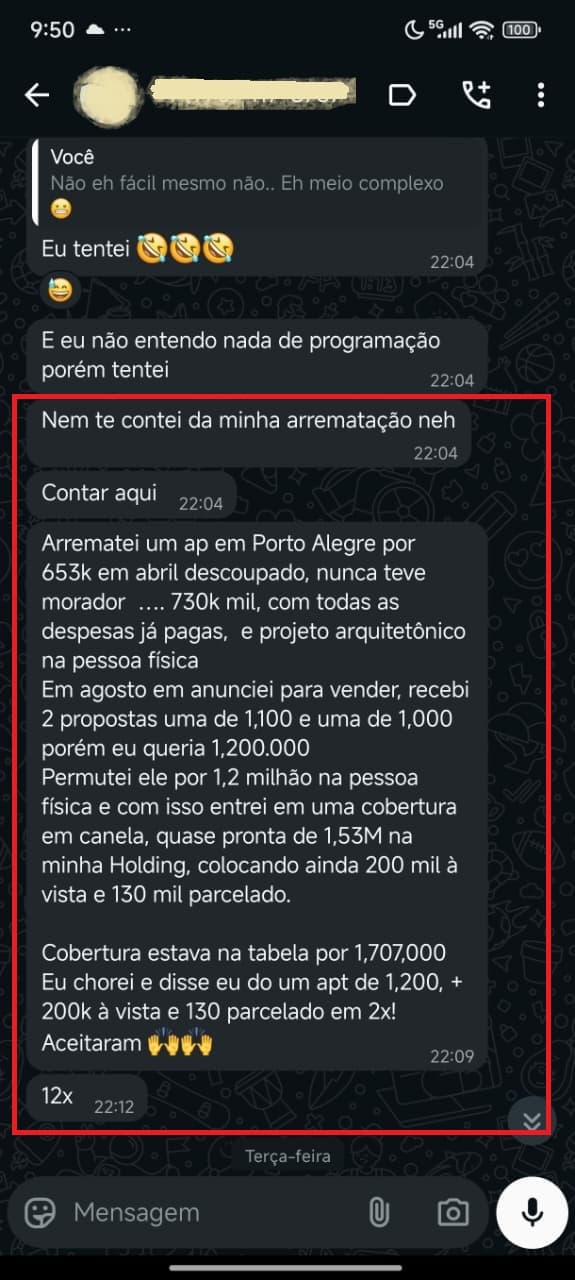 Print de conversa do WhatsApp da Ana